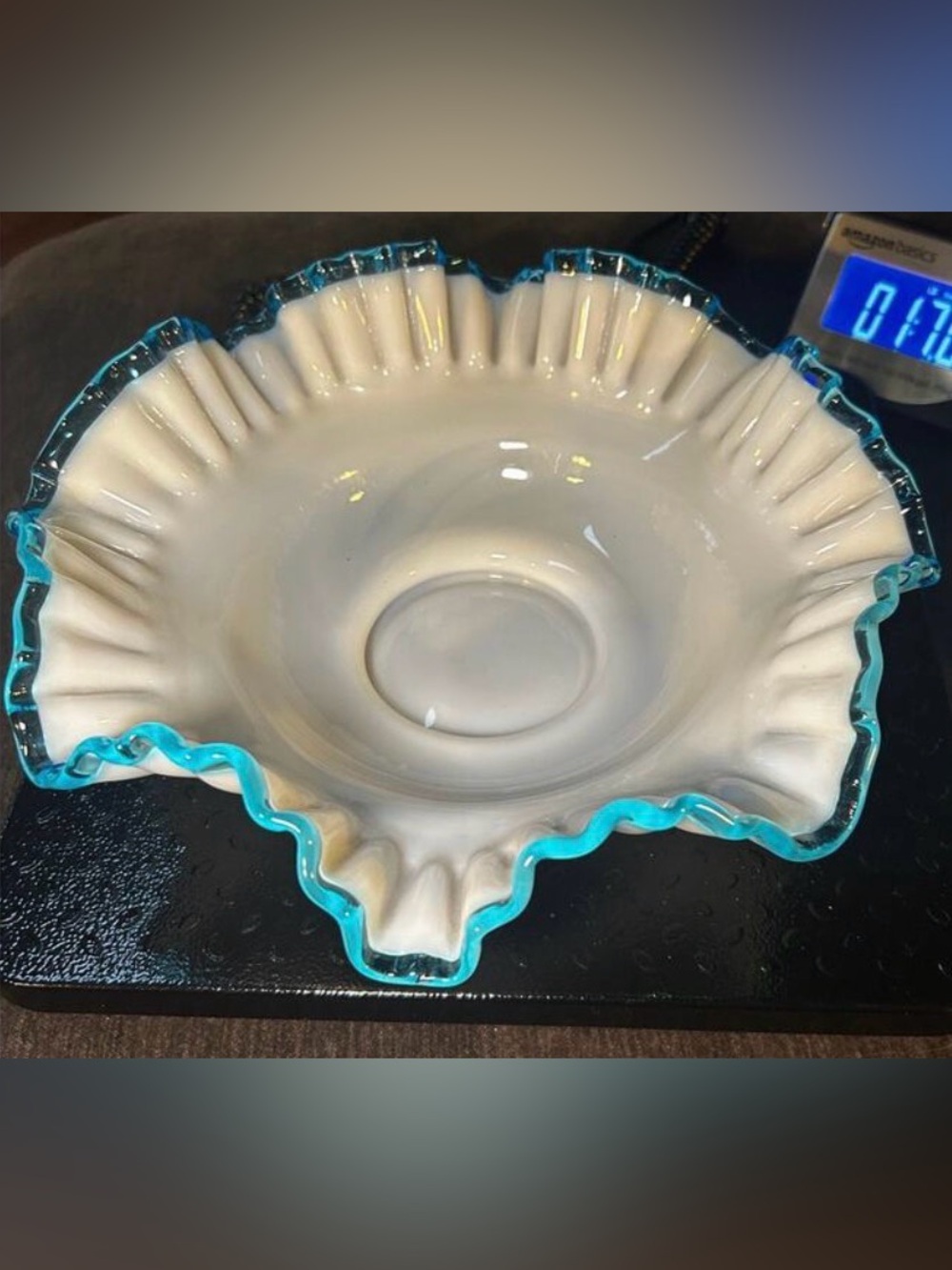 Fenton Blue Ruffle Bowl